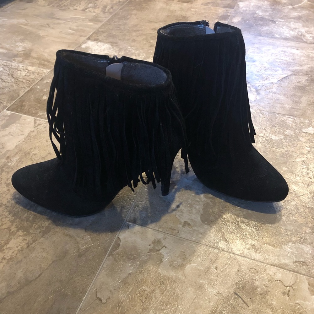 Black Stiletto Bootie with Tassels Sz 7